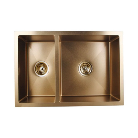 AQ DOUBLE BOWL STAINLESS STEEL KITCHEN SINK BRUSHED YELLOW GOLD 710X450X205MM
