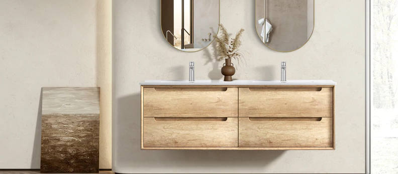 VANITY BYRON WALL HUNG 1500MM NATURAL OAK