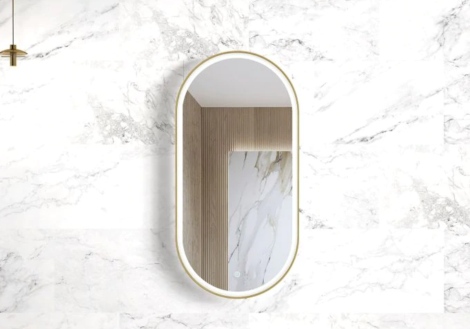 METAL FRAMED LED MIRROR GOLD