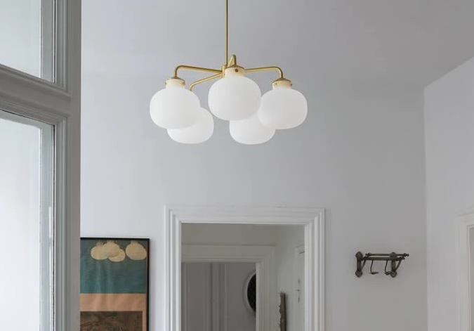RAITO PENDANT GLASS, METAL OPAL/BRASS 5 ARM
