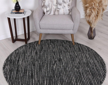 NORWAY BLACK WHITE REVERSIBLE WOOL ROUND RUG