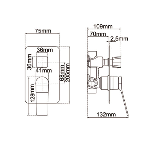 RUSHY Square Wall Mixer With Diverter