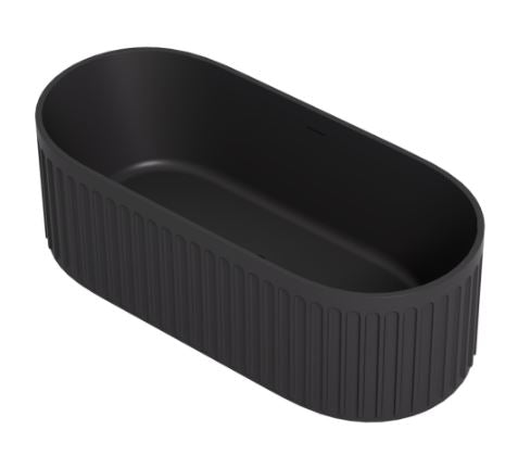 Cascade Solid Surface Stone Bathtub with Overflow (Matte Black) (1700mm)