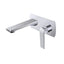A modern wall-mounted bathroom faucet with a polished chrome finish, featuring a single-lever handle and a rectangular backplate, shown against a plain white background.