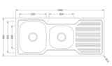 1.5 Radius Corner Kitchen Sink 8mm Steel No Taphole 1080x480x170mm-drawing