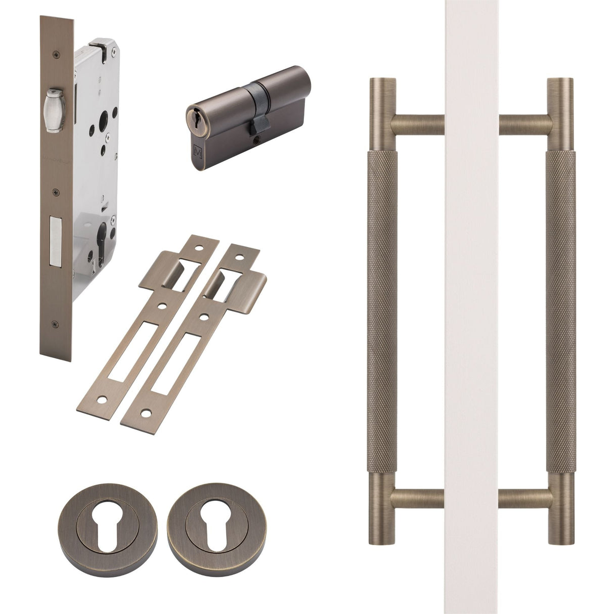 Manovella Entrance Roller Lock Kit - Charmian Pull-Aged Brass