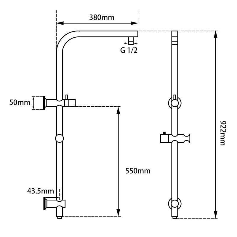 10'' Round Shower Station Top Water Inlet - Brushed Nickel Technical Drawing