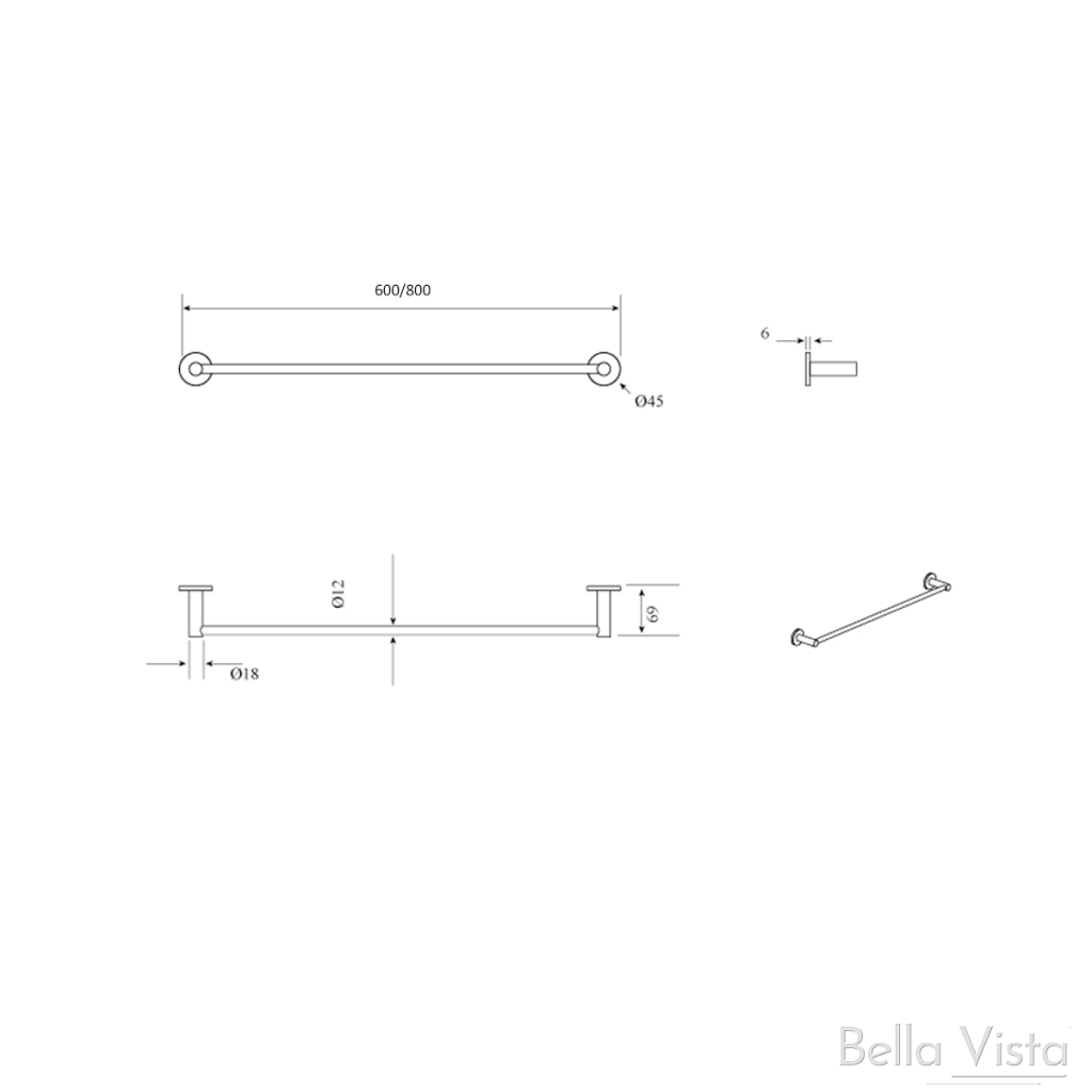 Mica Single Towel Rail (800mm) (Living Brass)