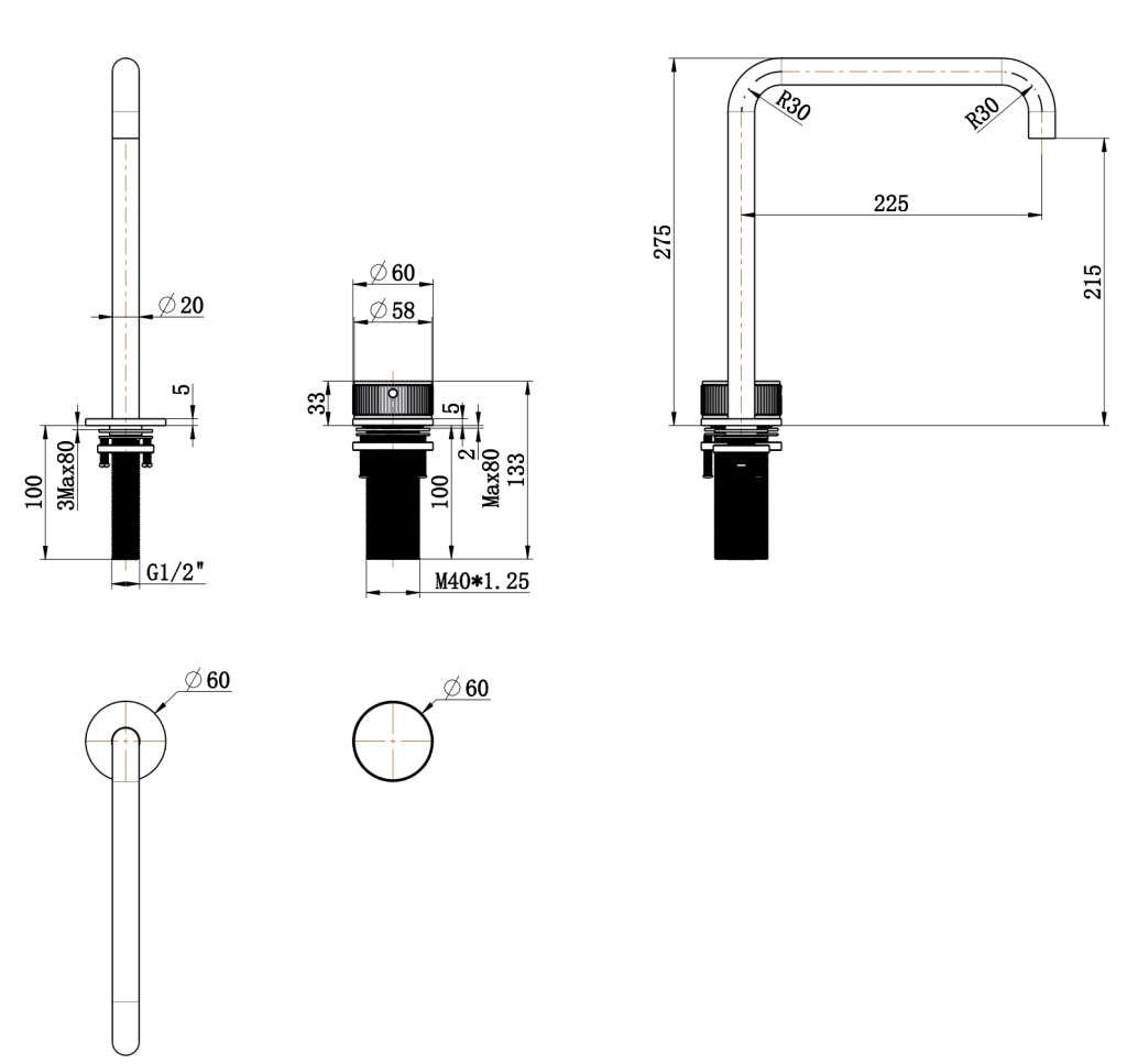 Mica fluted soft-square hob sink/basin mixer set