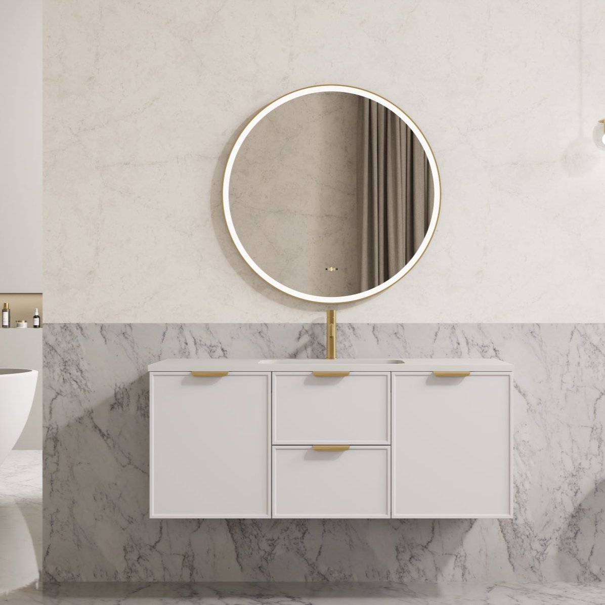 Miami Wall Hung PVC Cabinet 1200mm (Single Bowl/Double Bowl) (Matte White)