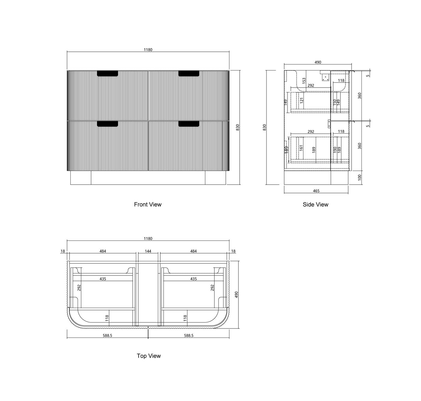 1200 Havana floor standing vanity drawing