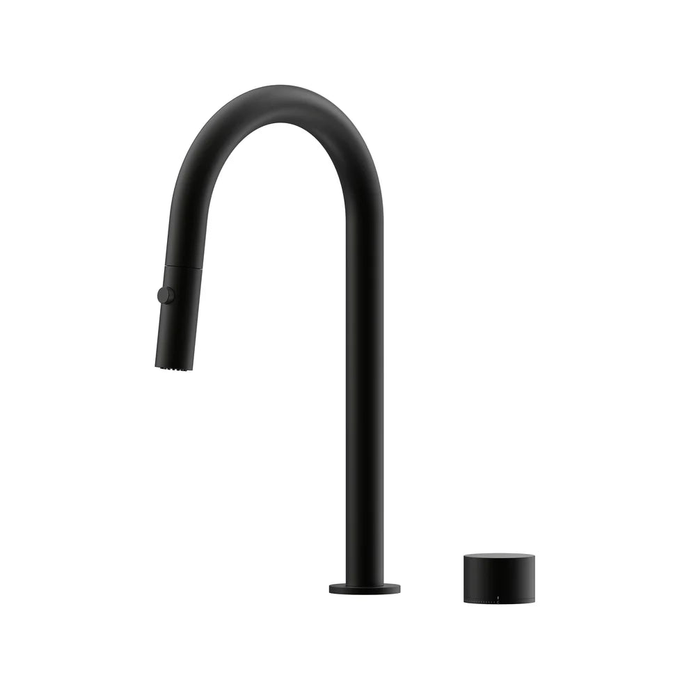 Cahya Hob Progressive Pull Out Spray Sink Mixer Set 200 Curved Spout Brushed Gold Lead Free
