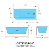 Casey Corner Back to Wall Bathtub with Non-Overflow (Right Corner/Matte White) (1500/1700mm)
