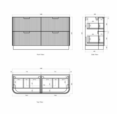 1500 Havana floor standing vanity drawing