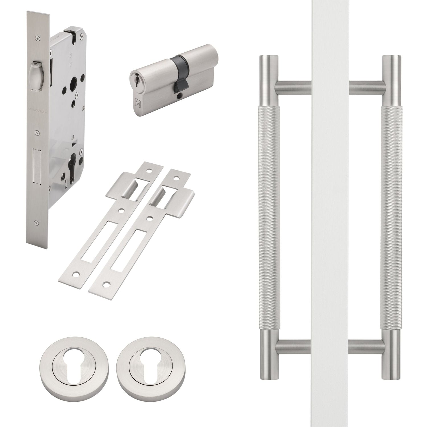Manovella Entrance Roller Lock Kit - Charmian Pull-Brushed Nickel