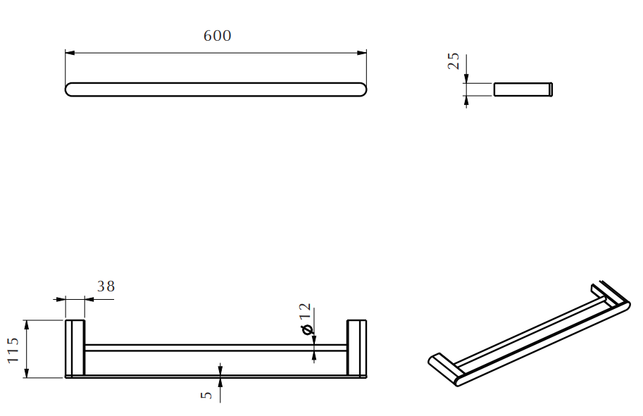Supra double towel rail - 600mm