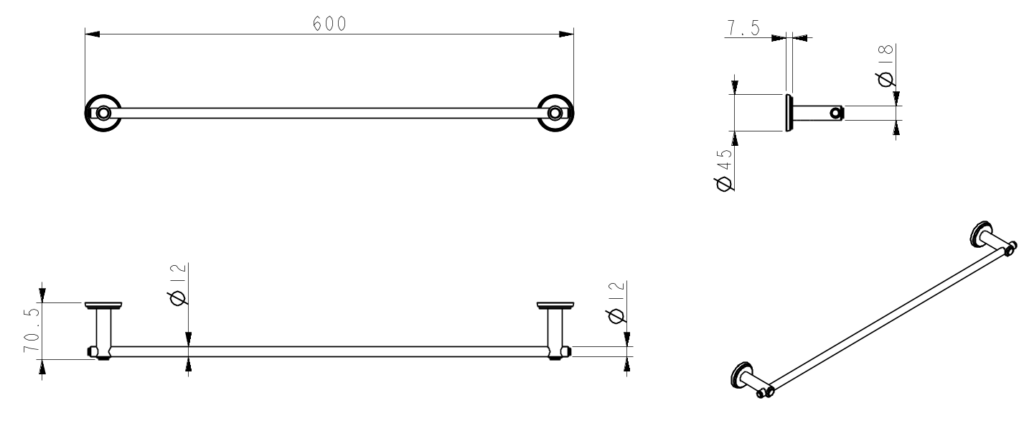 Mica Heritage Single Towel Rail - 600mm