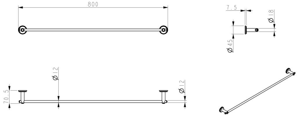 Mica Heritage Single Towel Rail - 800mm