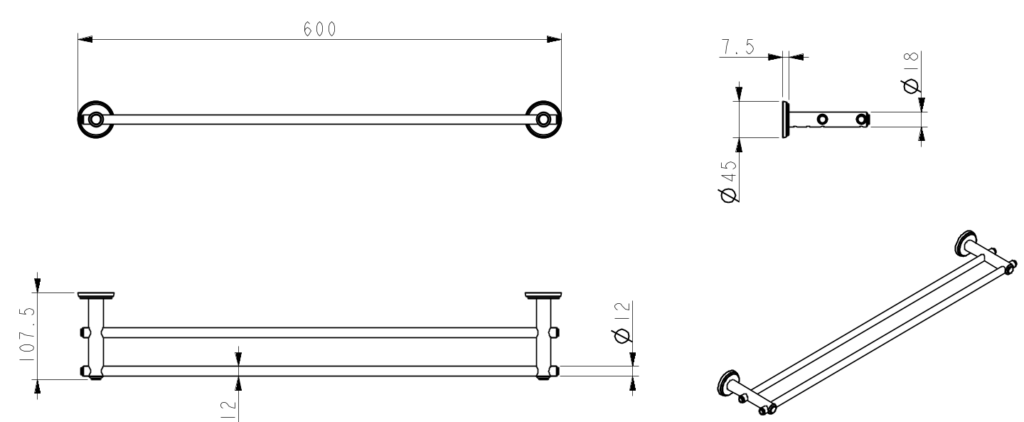 Mica Heritage Double Towel Rail - 600mm