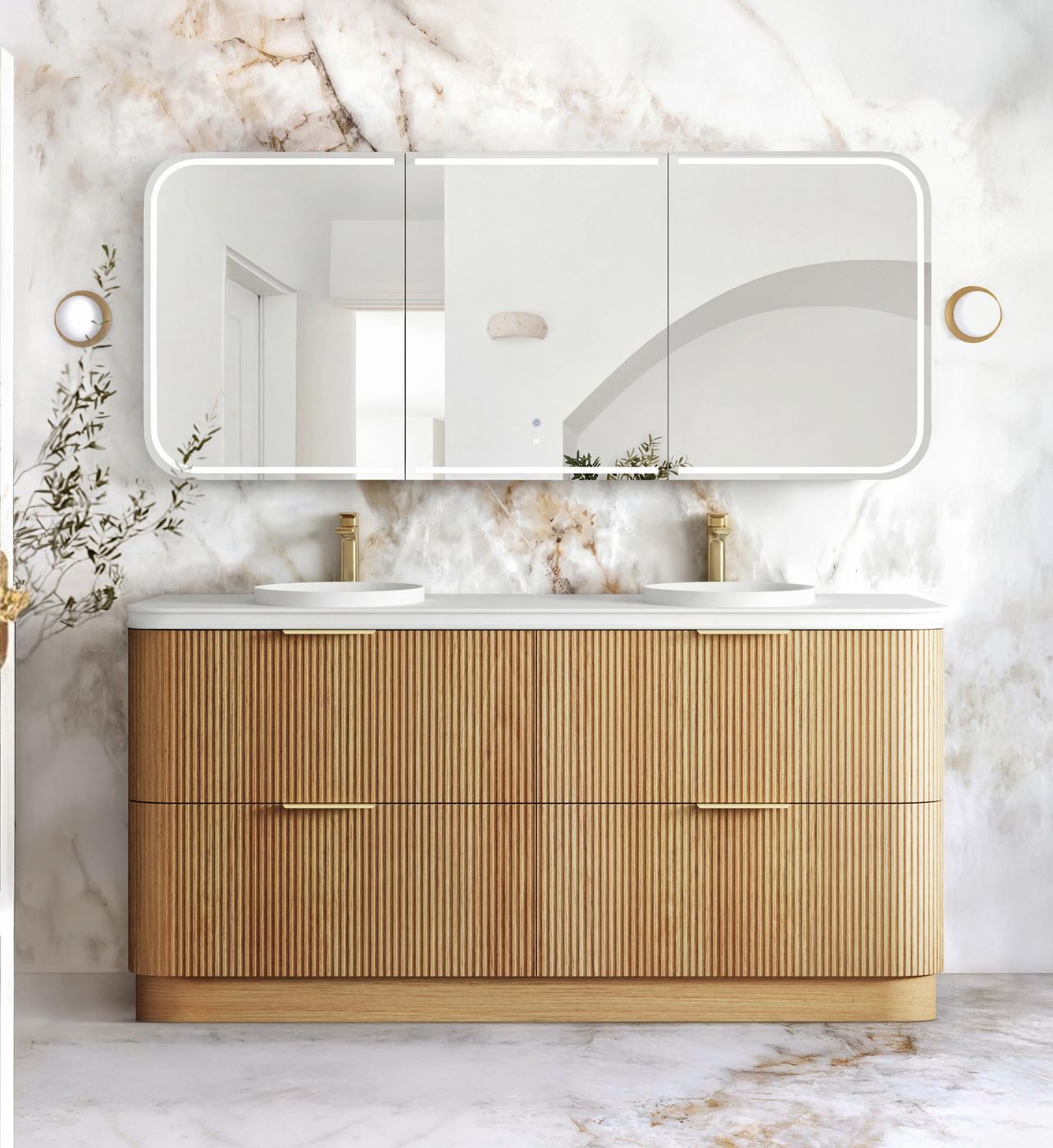 1800-HAVANA Fluted Curved Floor Standing Vanity Woodland Oak
