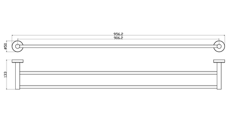 Otus Slimline SS304 Towel Rail Double 900mm - Technical Drawing