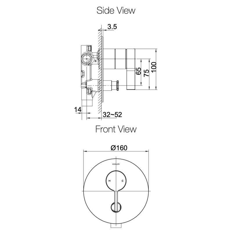 KOHLER Components Shower/Bath Mixer with Diverter Thin Trim - Lever Handle