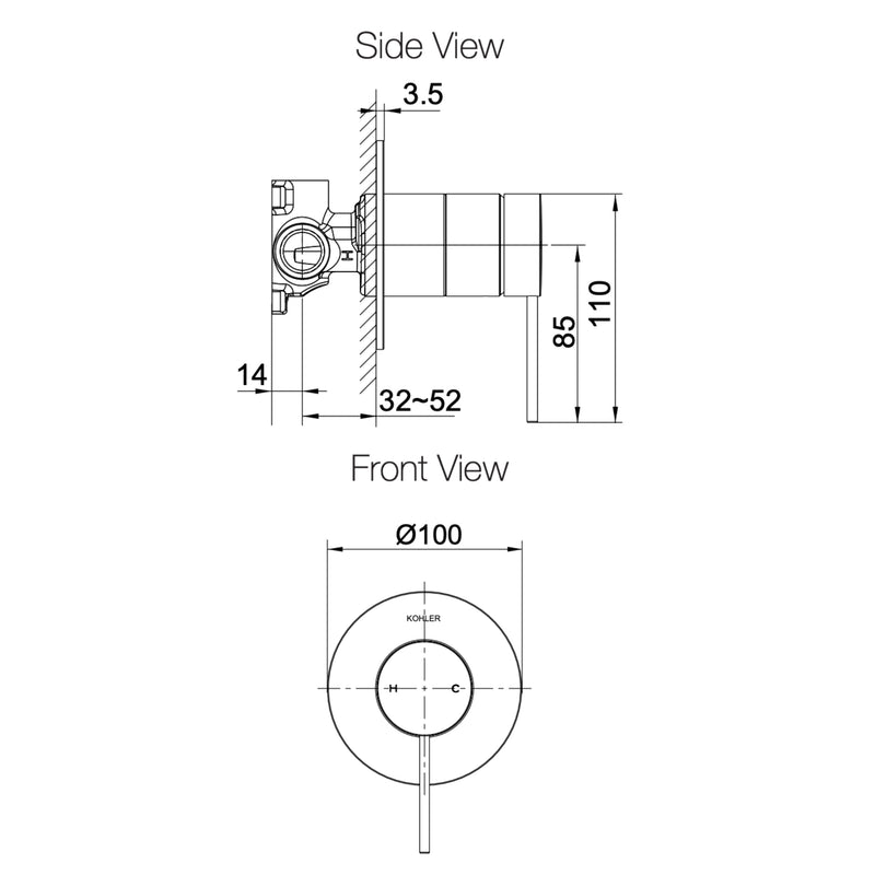 KOHLER Components Shower/Bath Mixer Thin Trim - Pin Lever Handle