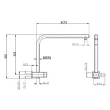 AQU 10" Square Shower Station Top Water Inlet - Chrome Technical Drawing