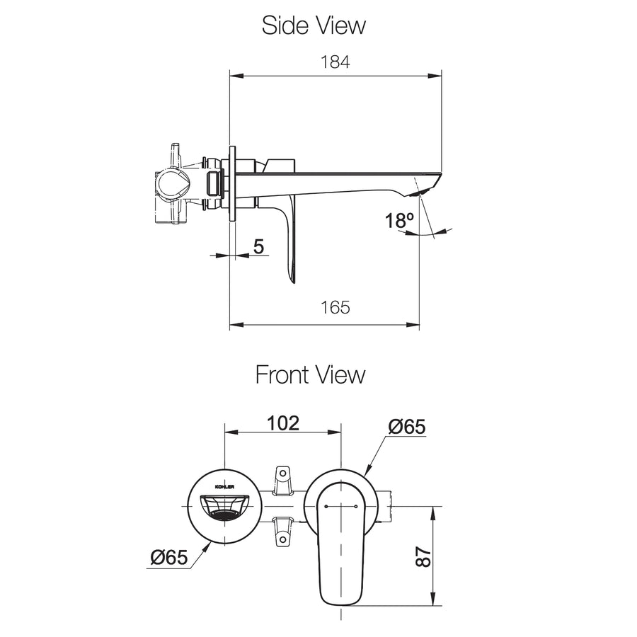 KOHLER ALEO-S Wall Mount Basin Mixer (165mm)