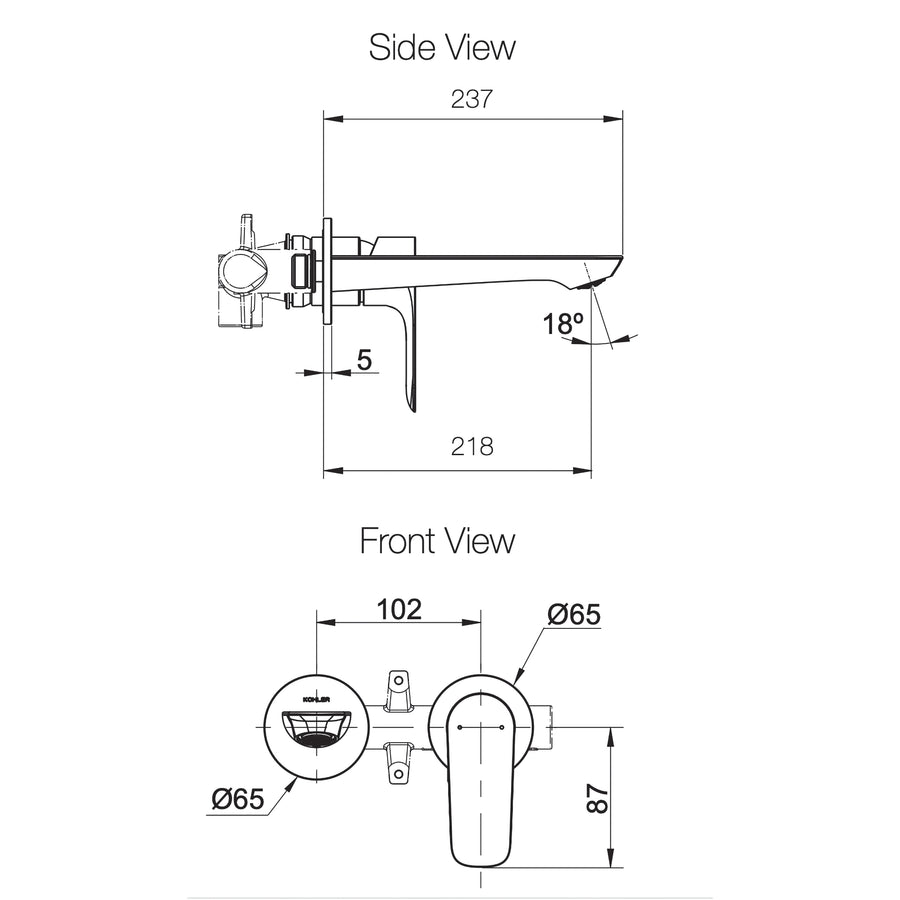 KOHLER ALEO-S Wall Mount Basin Mixer (218mm)