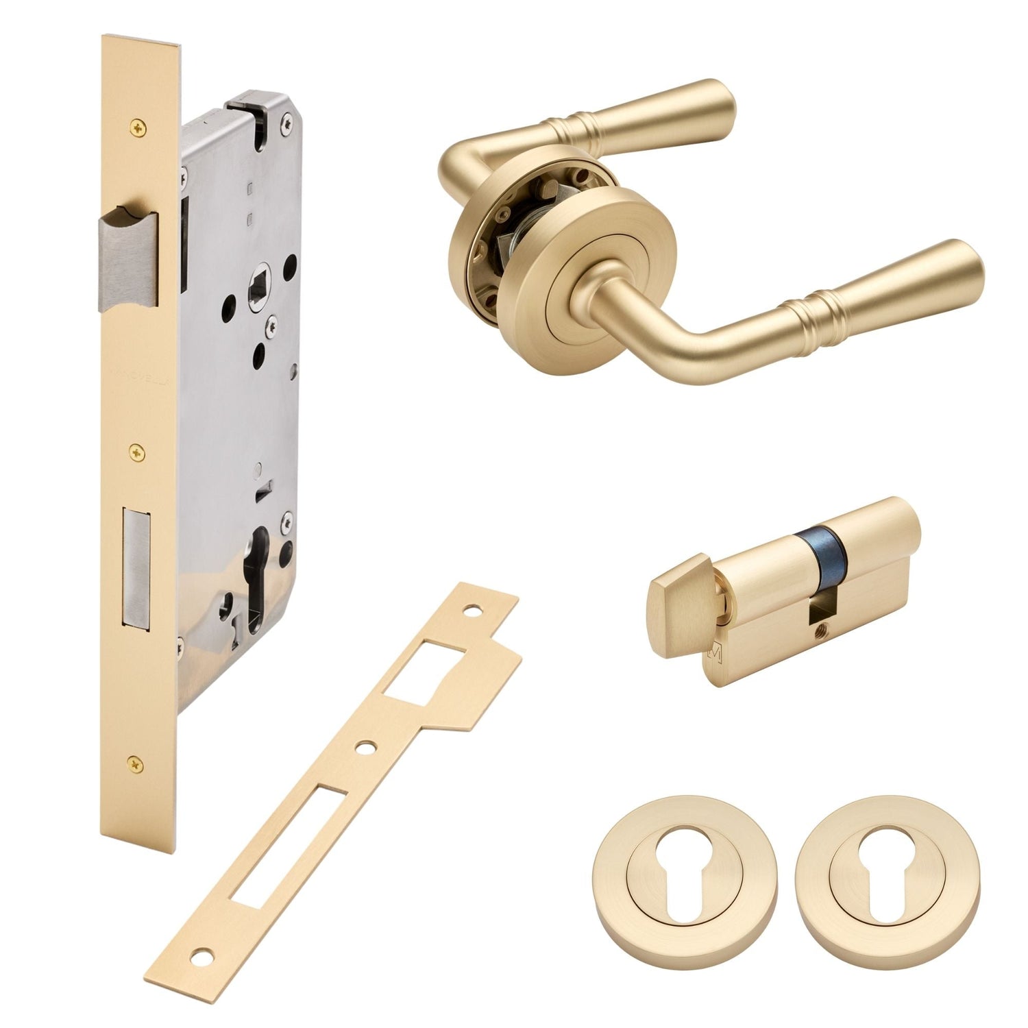 Manovella Entrance Door Kit- Lexton-Satin Brass