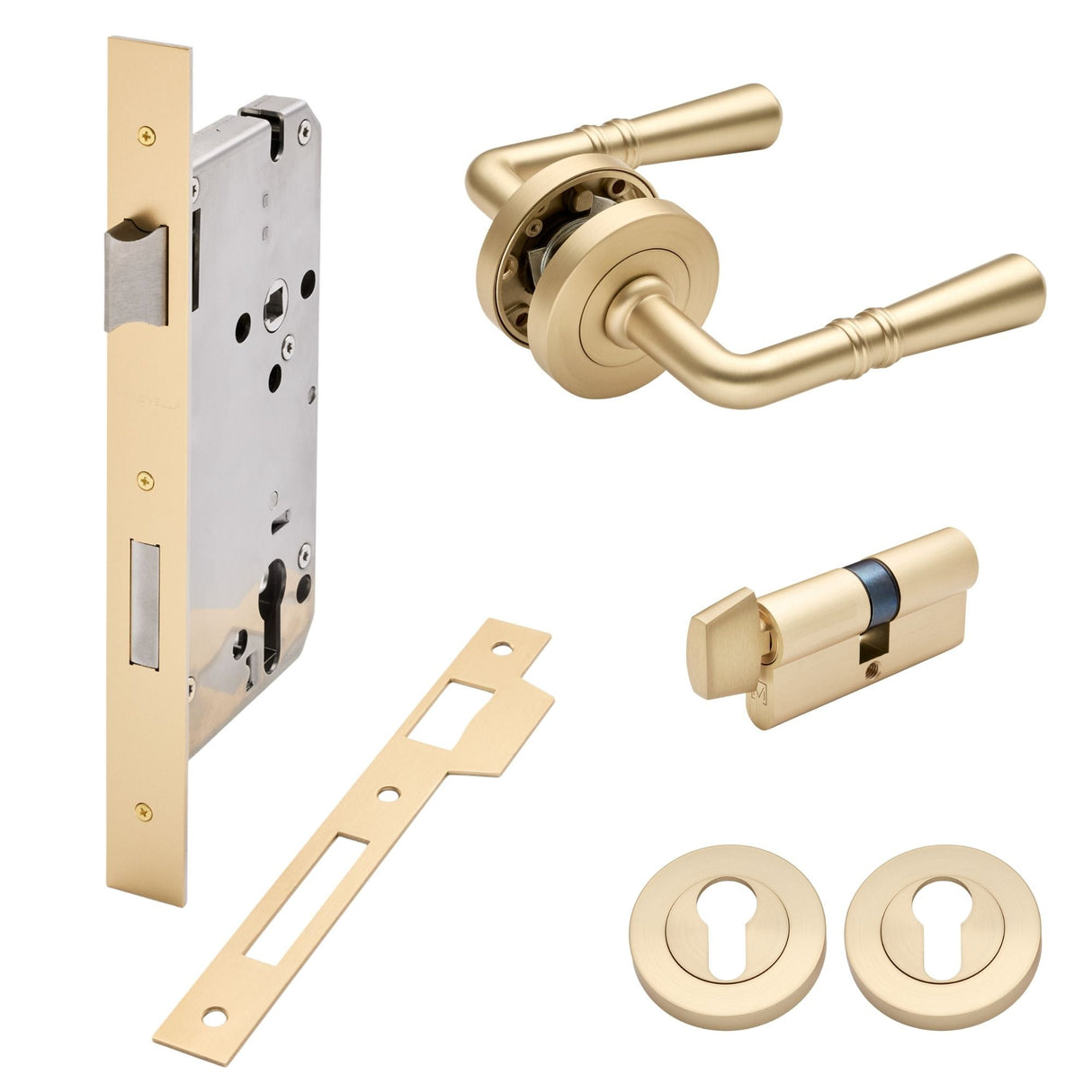 Manovella Entrance Door Kit- Lexton-Satin Brass