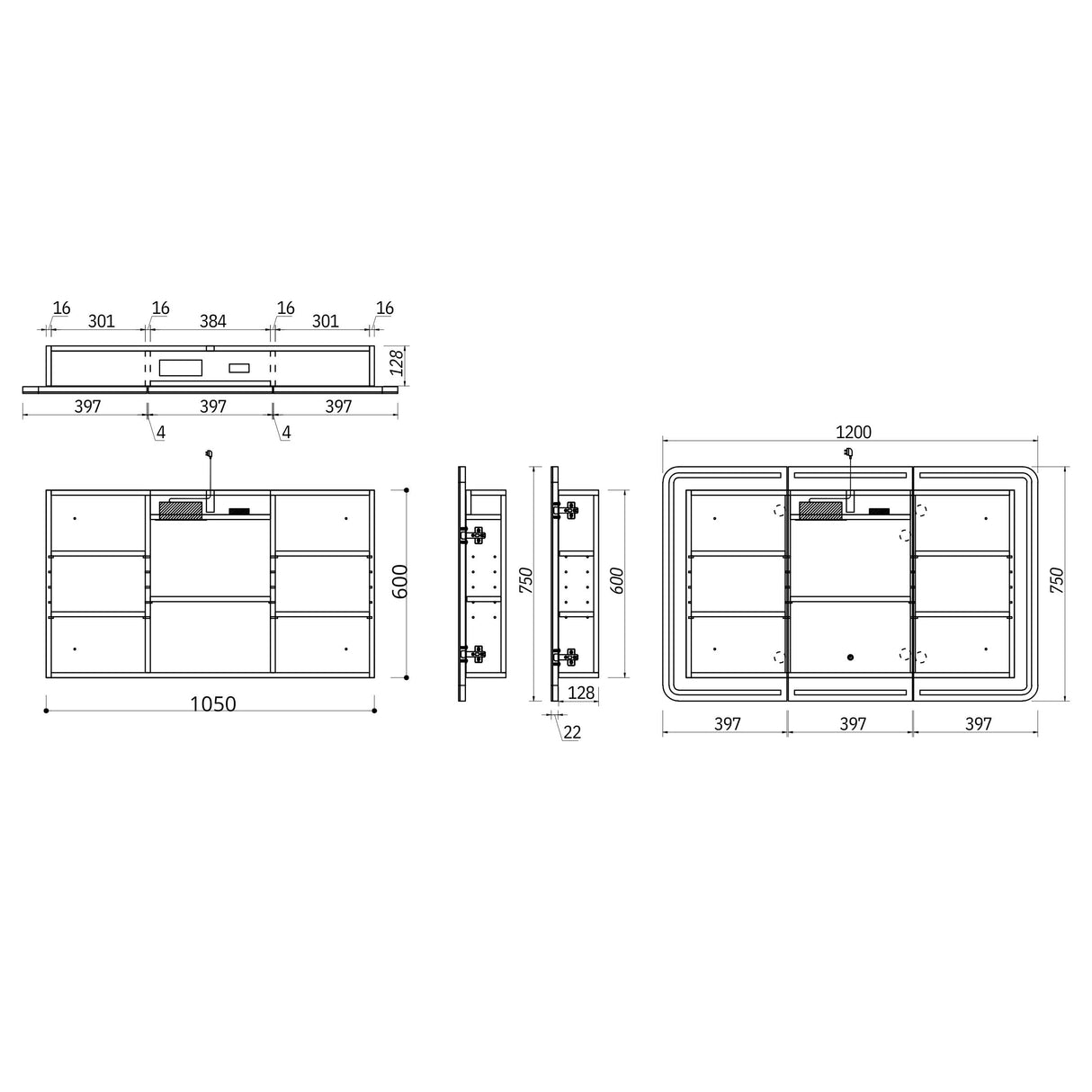Marcoola Front-Lit LED Shaving Cabinet Matte White- 900/1200x750mm