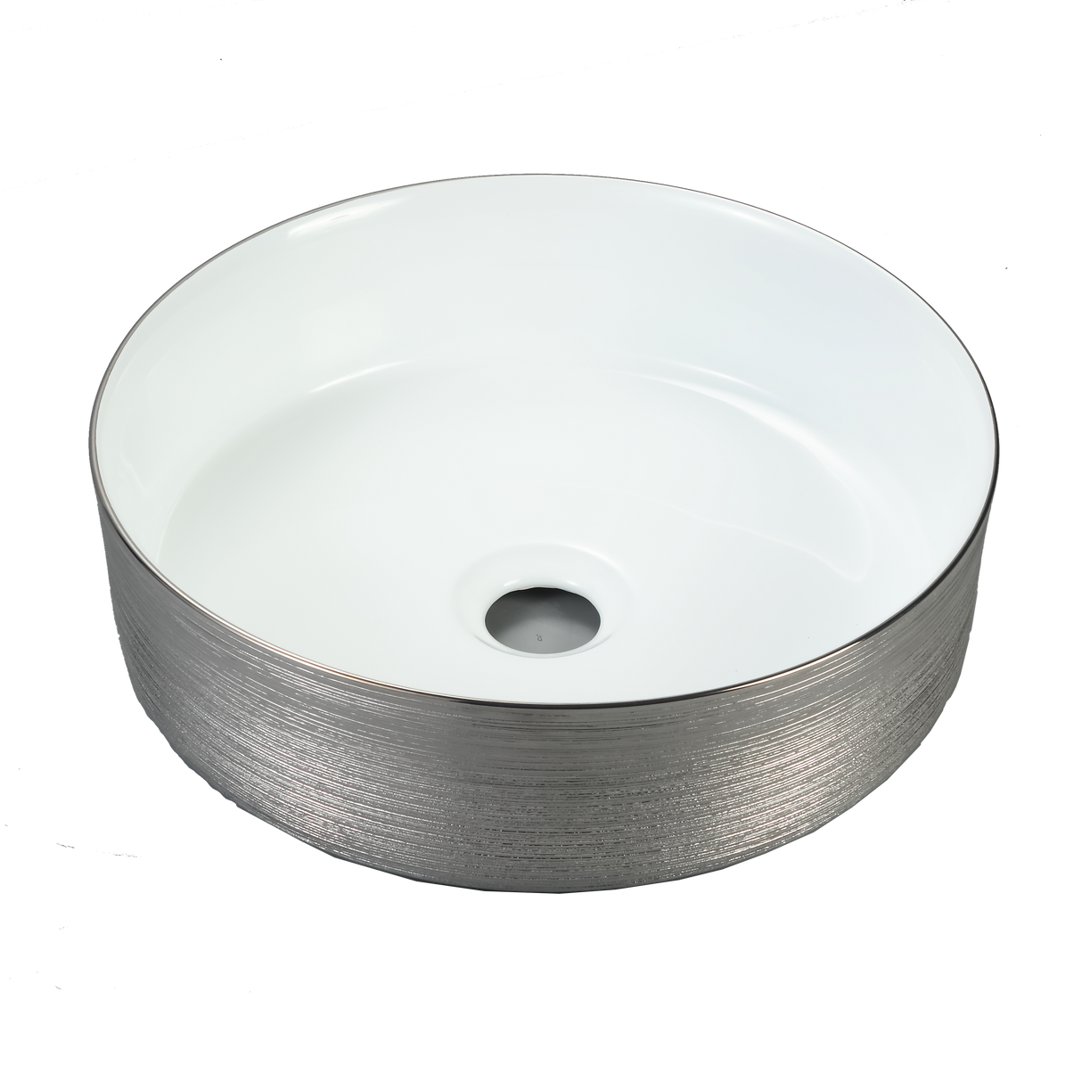 ABS Round Brushed Silver & Gloss White Basin (Round: 360x360x120)
