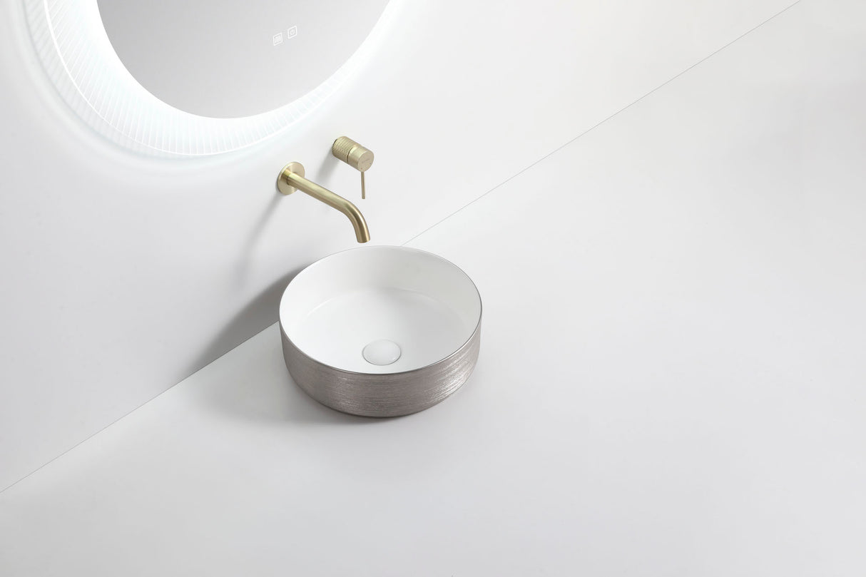 ABS Round Brushed Silver & Gloss White Basin (Round: 360x360x120)