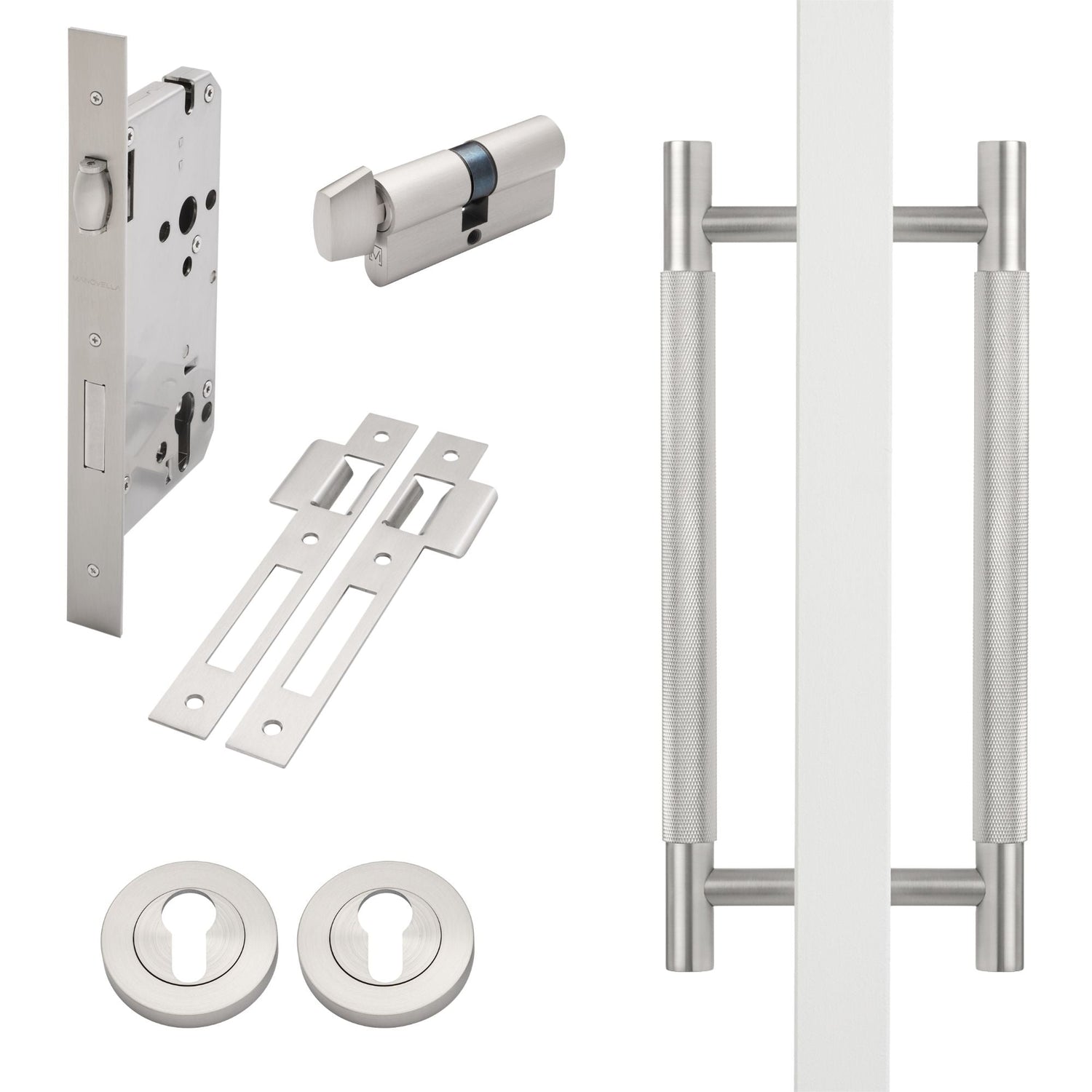 Manovella Entrance Roller Lock Kit - Charmian Pull-Brushed Nickel