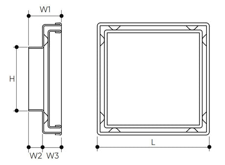 316 Stainless Steel Tile Insert Grate Square 100MM drawing