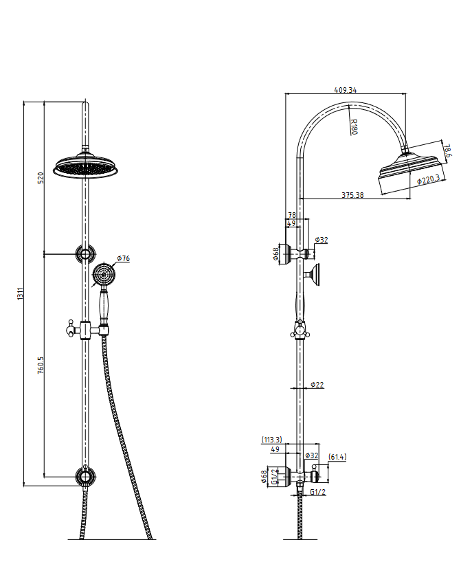 Clasico Combination Shower Set - Chrome