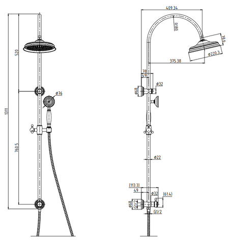 Clasico Combination Shower Set - Brushed Nickel