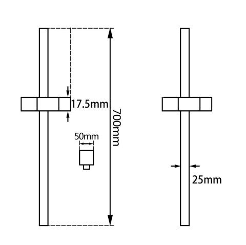 3 Functions Square Hand Held Shower Set With Rail - Chrome Technical Drawing