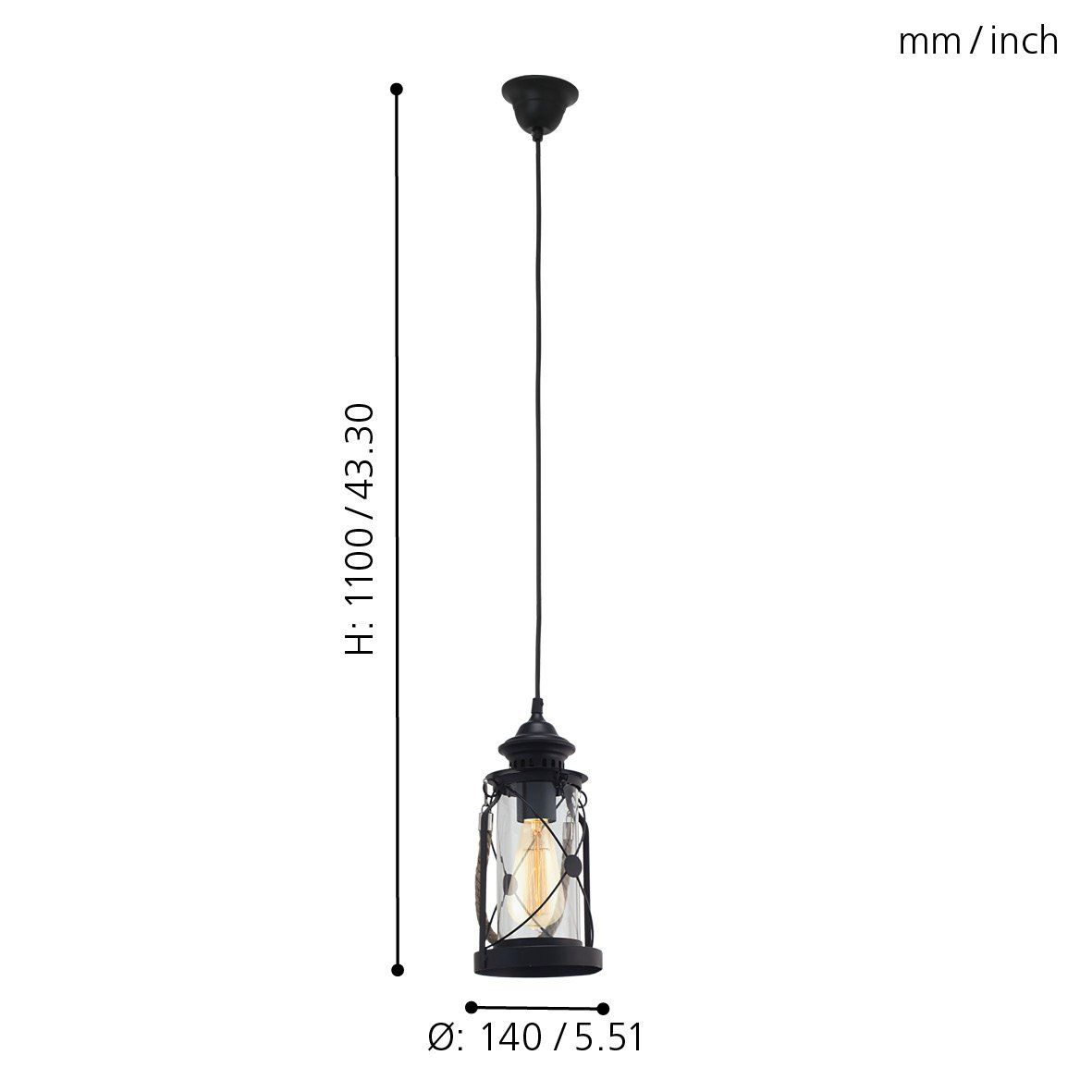 Pendant Light BRADFORD 13 Steel Black