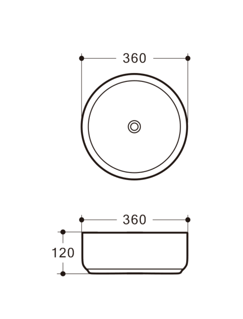 Above Counter White Basin Ceramic (Round: 360x360x120)