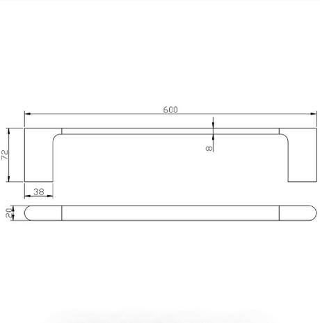 Cora Single Towel Rail 600 mm - Technical Drawing