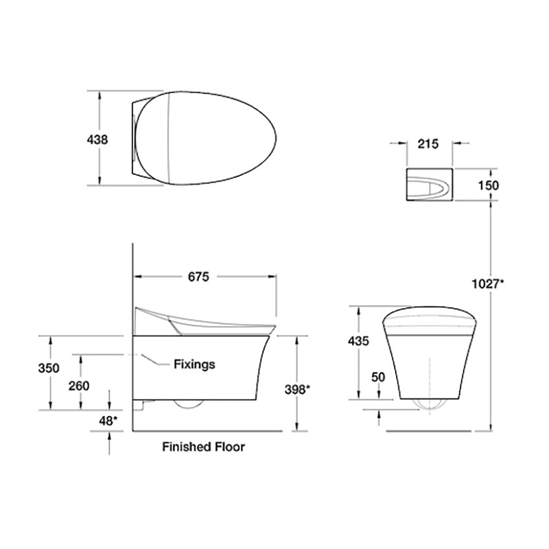 KOHLER Veil Intelligent Rimless Wall Hung Toilet With Bluetooth Remote Bidet Package Elongated Gloss White