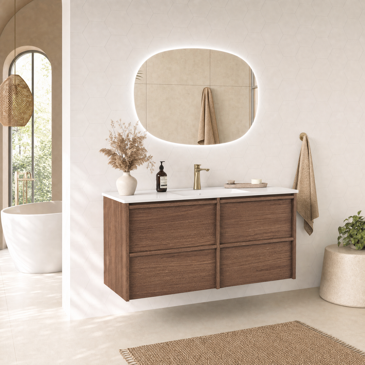 VENETTA Framed Wall Hung Vanity Walnut (All Sizes)