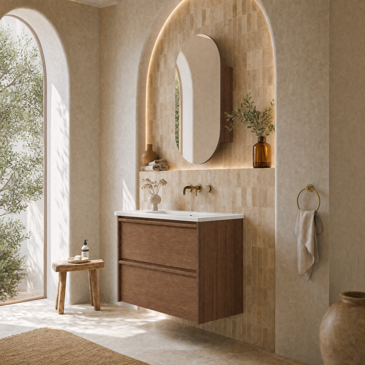 VENETTA Framed Wall Hung Vanity Walnut (All Sizes)