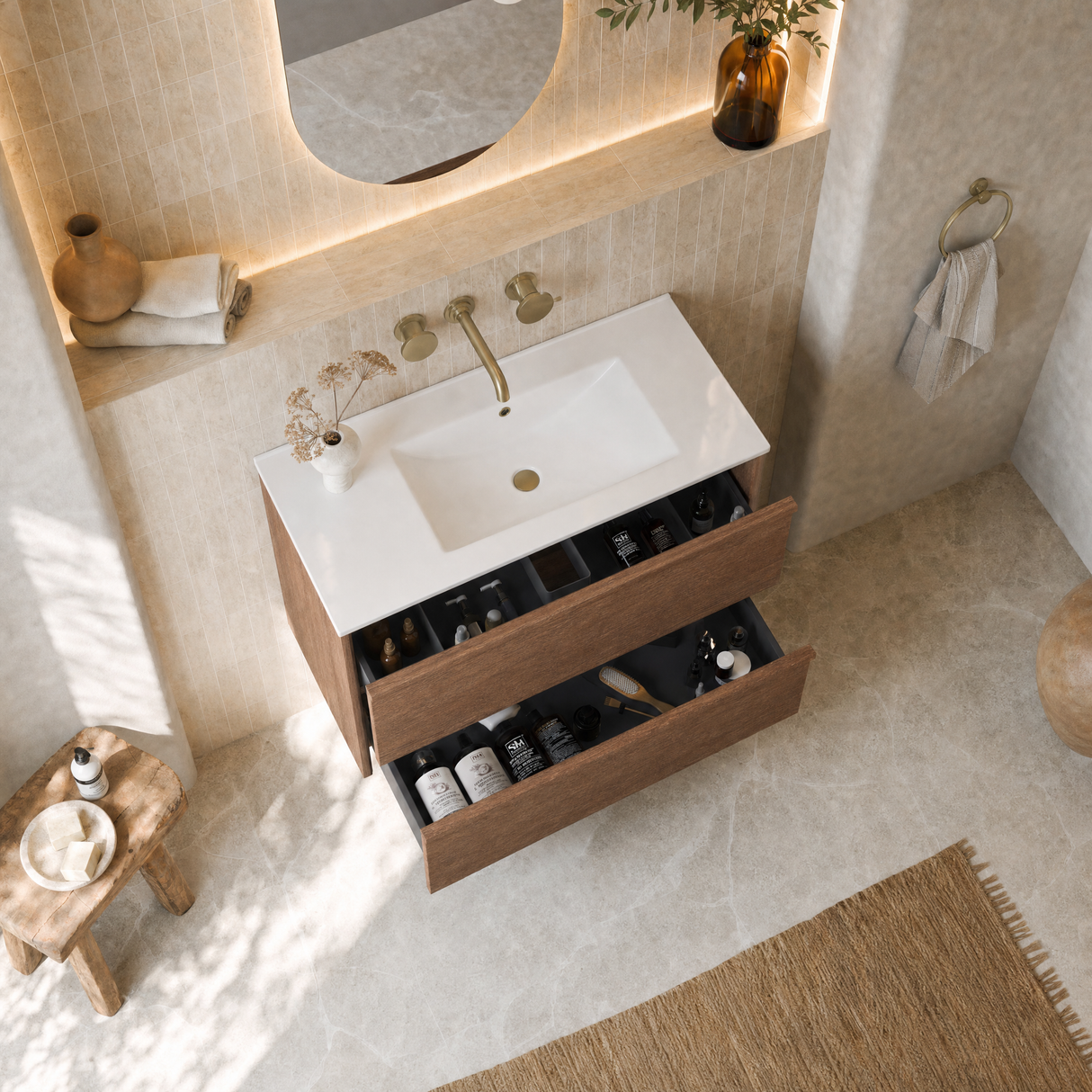 VENETTA Framed Wall Hung Vanity Walnut (All Sizes)