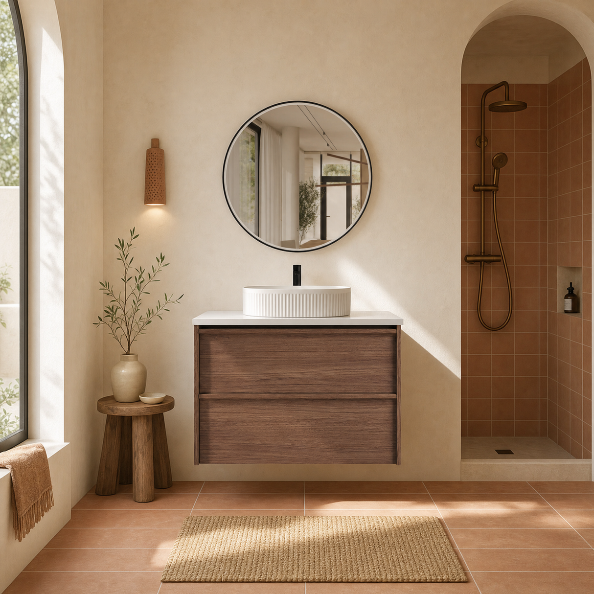 VENETTA Framed Wall Hung Vanity Walnut (All Sizes)