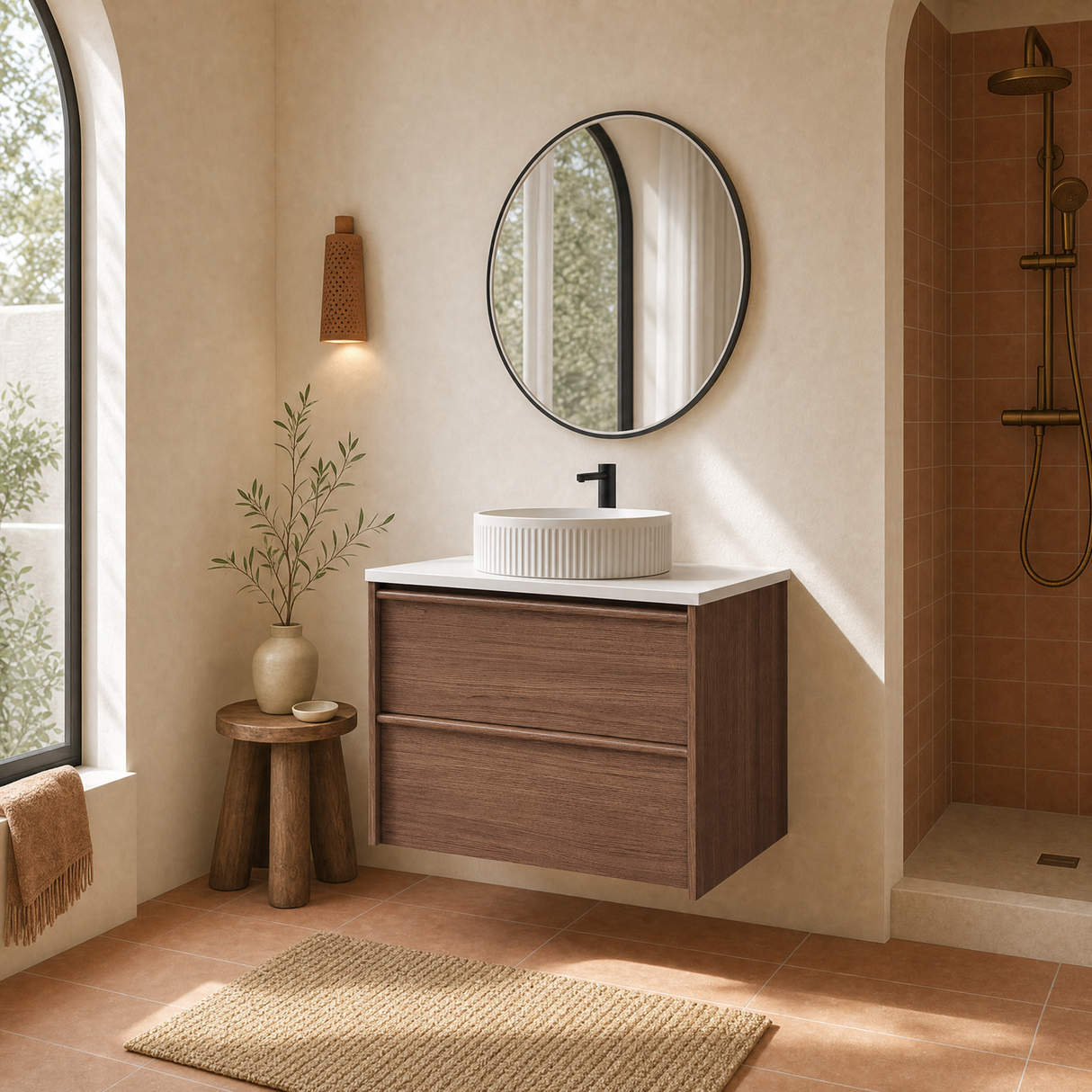 VENETTA Framed Wall Hung Vanity Walnut (All Sizes)