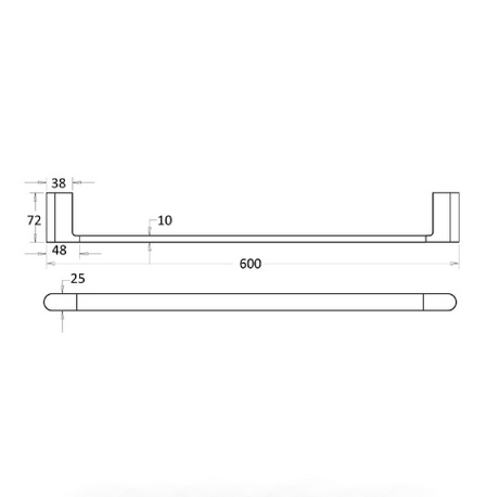Flores Single Towel Rail 600 mm - Technical Drawing